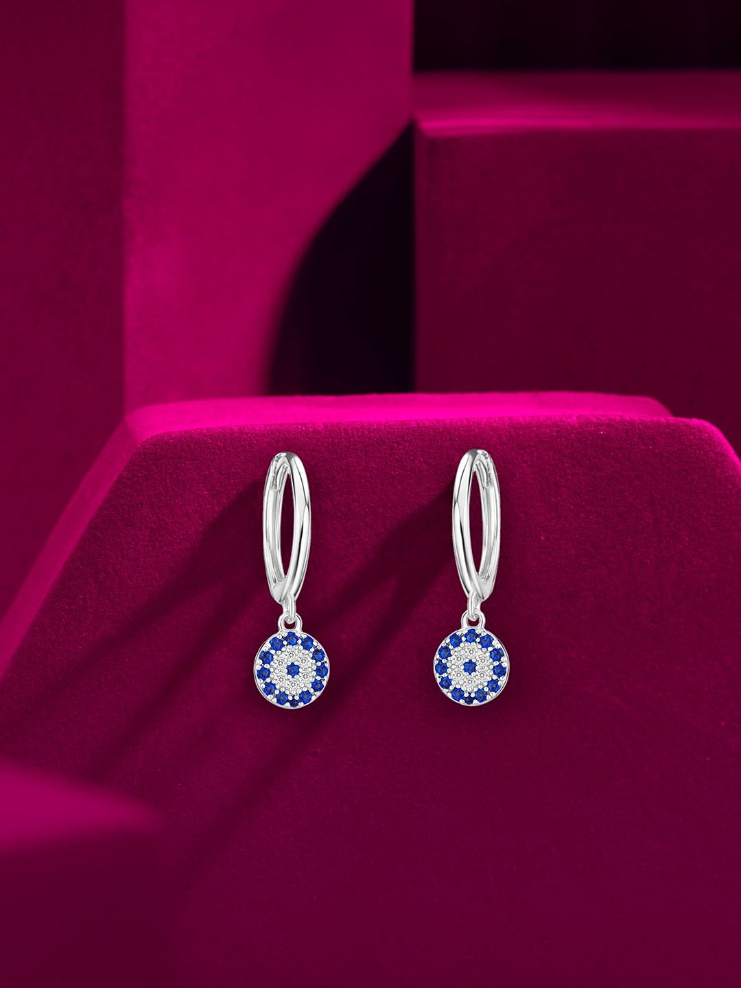 Zavya Forever Safe Silver Rhodium-Plated Cubic Zirconia Studded Circular Hoop Earrings