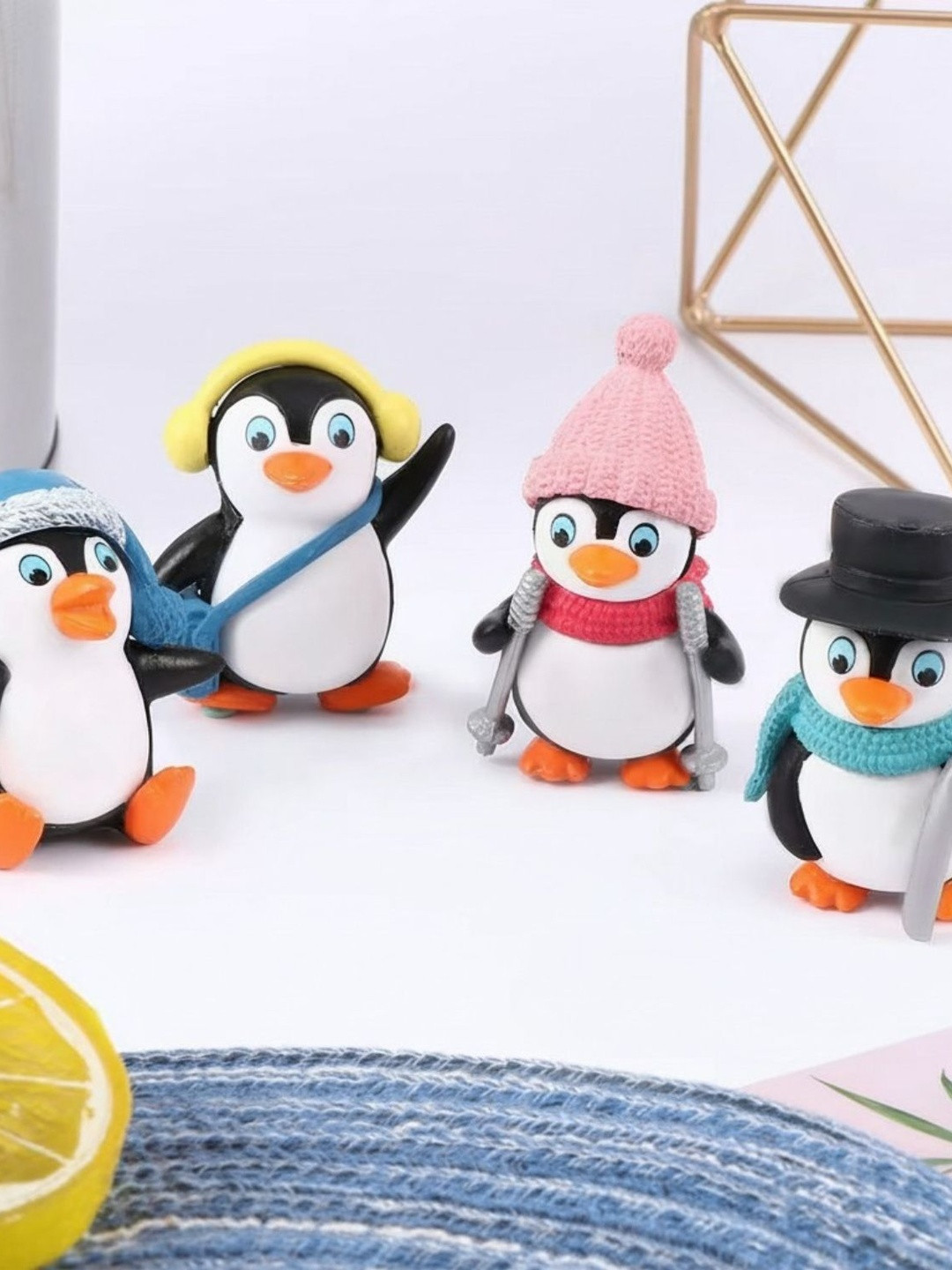 Ascension White Glossy Living Room 4 Pieces Tiny Penguin Showpieces