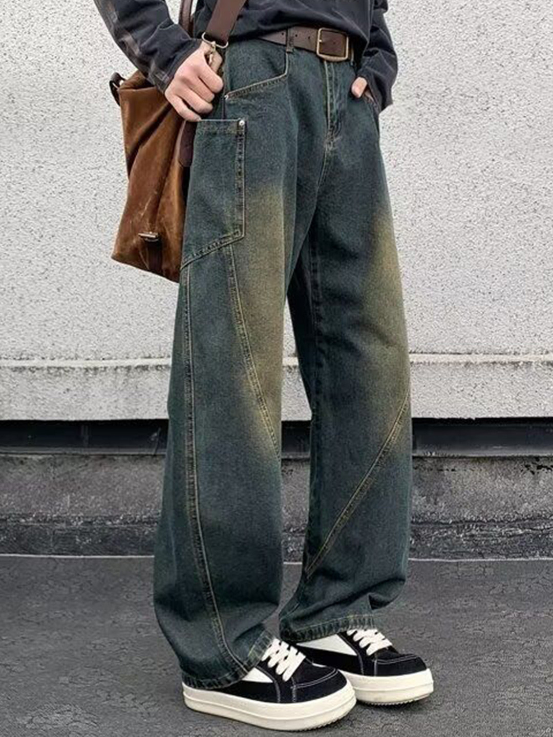 StyleCast Men Solid Wide Leg Low-Rise Washed Light Fade Jeans