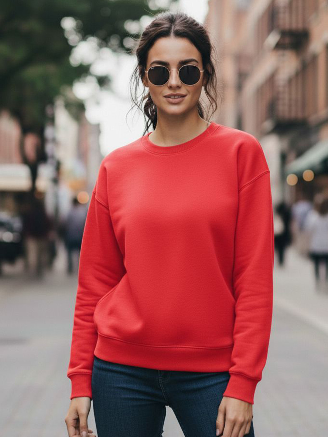 MACK JONNEY Women Round Neck Solid Regular Fit Sweatshirt