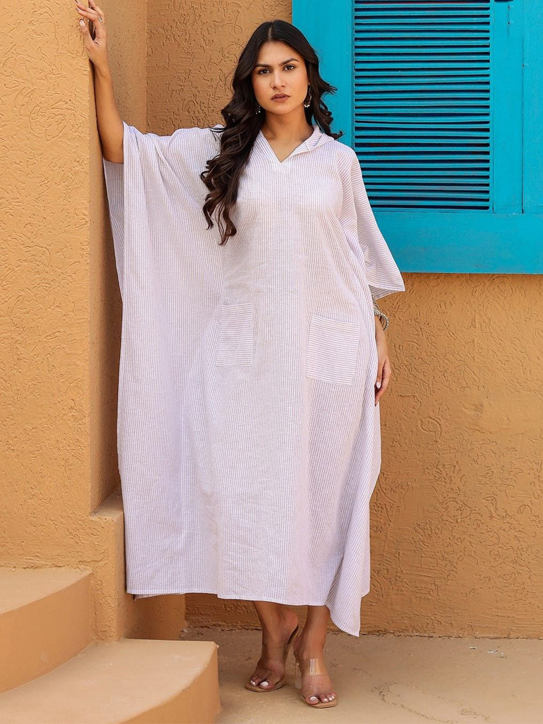 The Kaftan Company Women Striped Batwing Sleeve Kaftan Maxi Dress