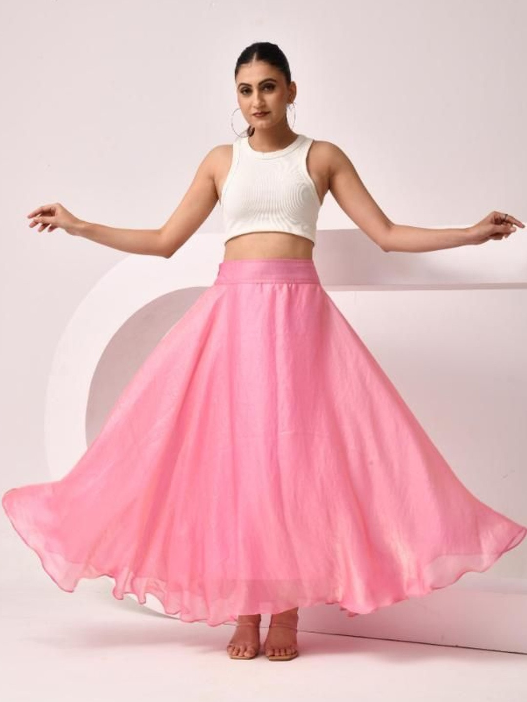 SIDDHO HUM Women Knitted and Woven A-Line Flared Maxi Skirts