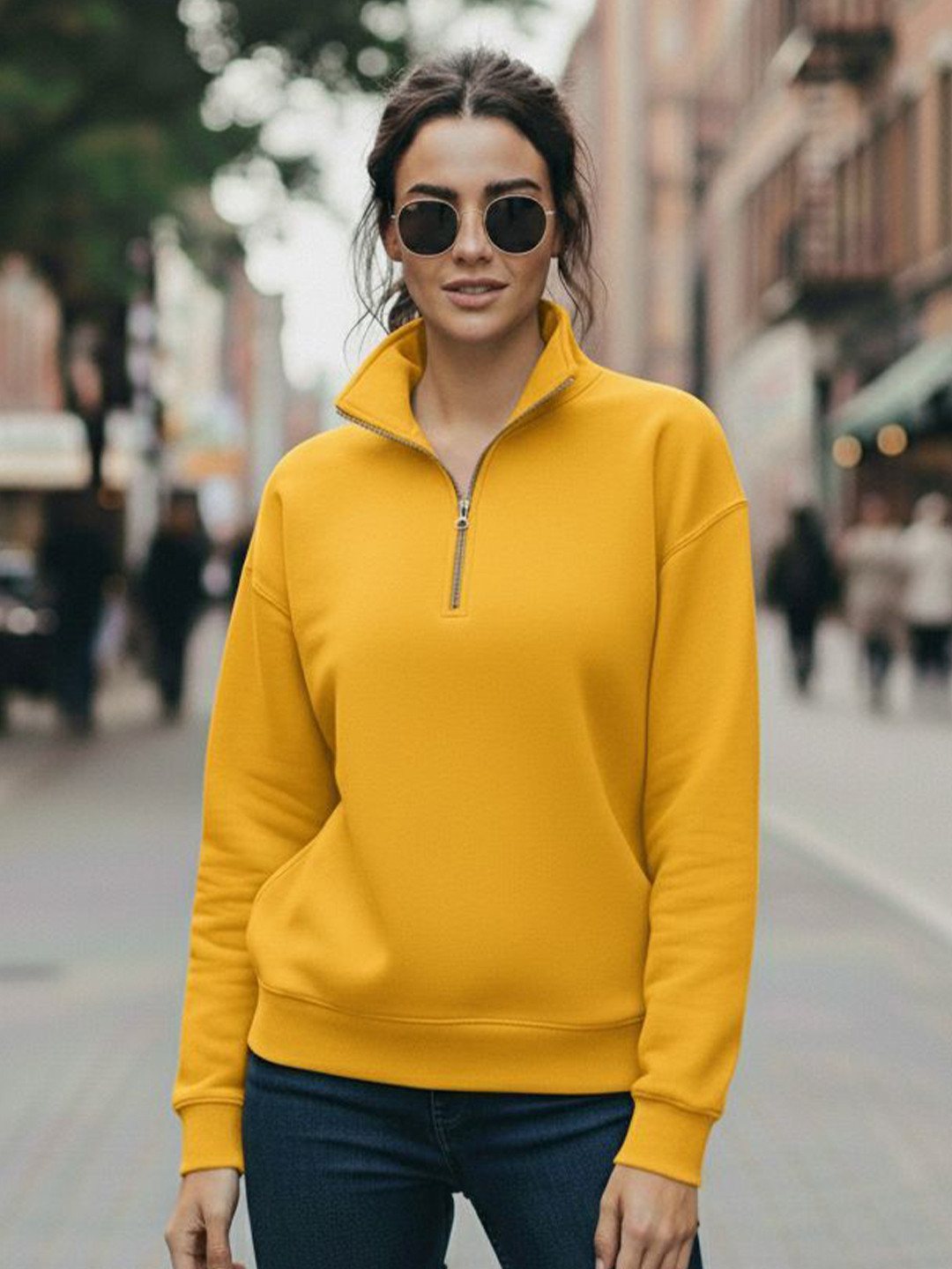 MACK JONNEY Women Solid Fleece Half-Zip Sweatshirt