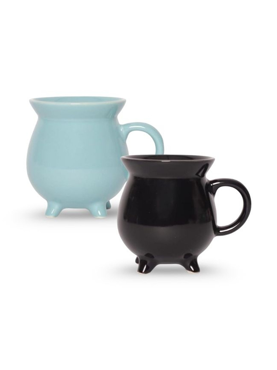 U & U Unique Utilities Black & Blue Ceramic 2 Pieces Mugs With 4 Legs-340 ml Each