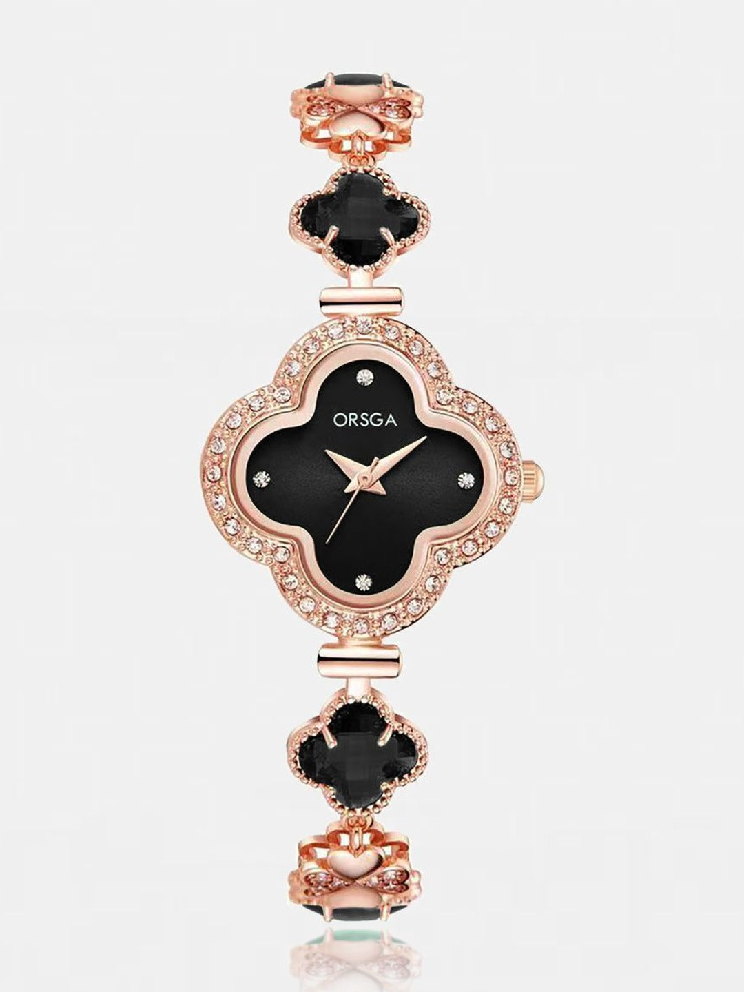 ORSGA Women Dial & Bracelet Style Straps Analogue Watch OL-9909-CLOVER-BLKGLD