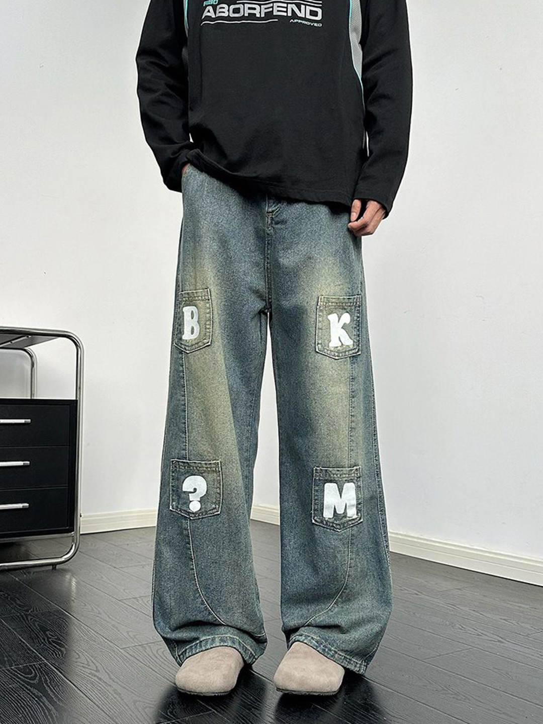 StyleCast Men Washed Light Fade Baggy Jeans