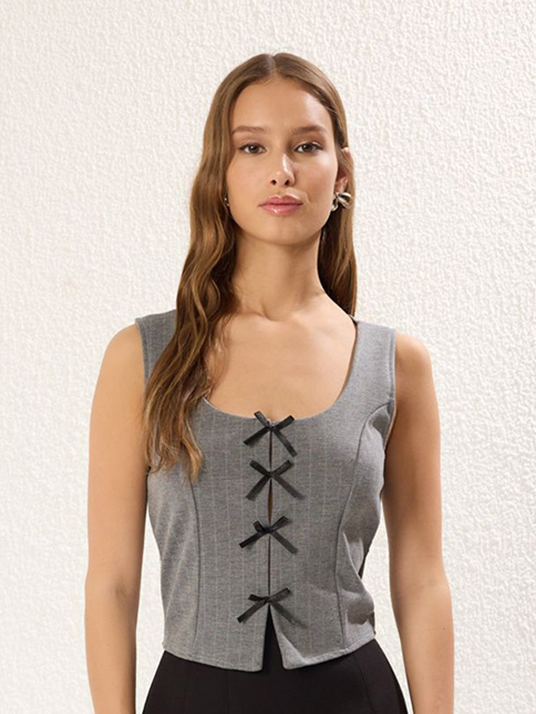 Trendyol Women Scoop Neck Bow Regular Tops