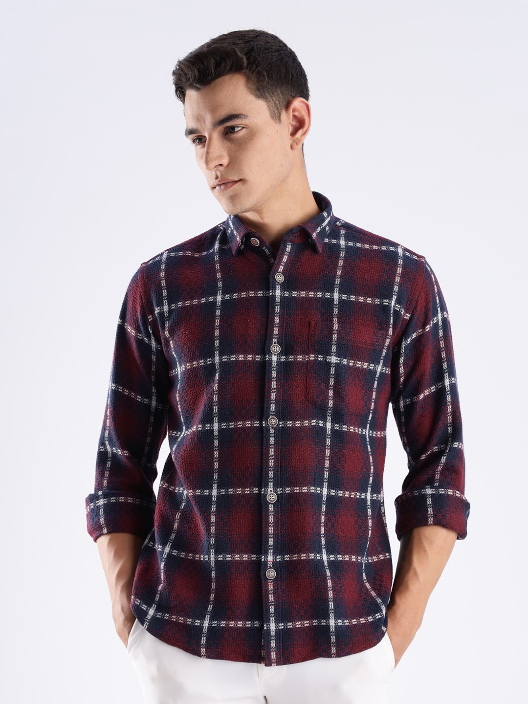 TURMS Men Anti Odor Moisture Control And Wicking Recycled Cotton Checked Casual Shirt
