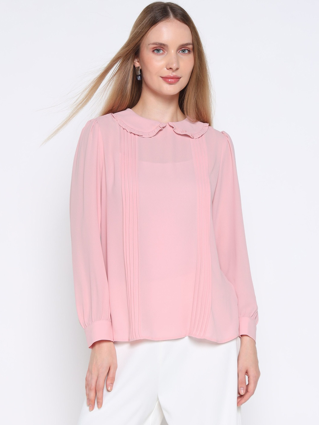 COVER STORY Women Embroidered Peter Pan Collar Boxy Top