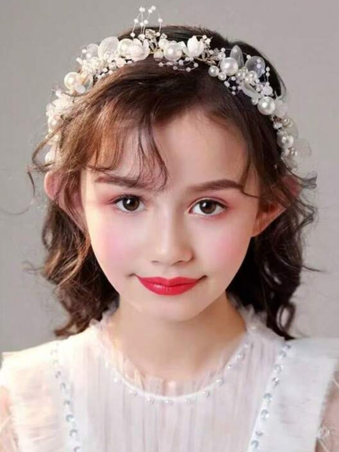 Ziory Girls Pearls Embellished & Floral Applique Detailed Hairband