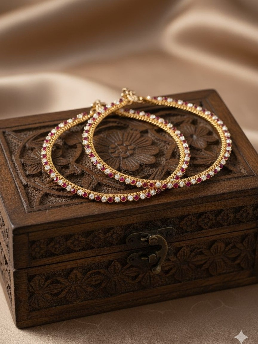 FIROZA Gold-Plated Crystals Studded Anklet