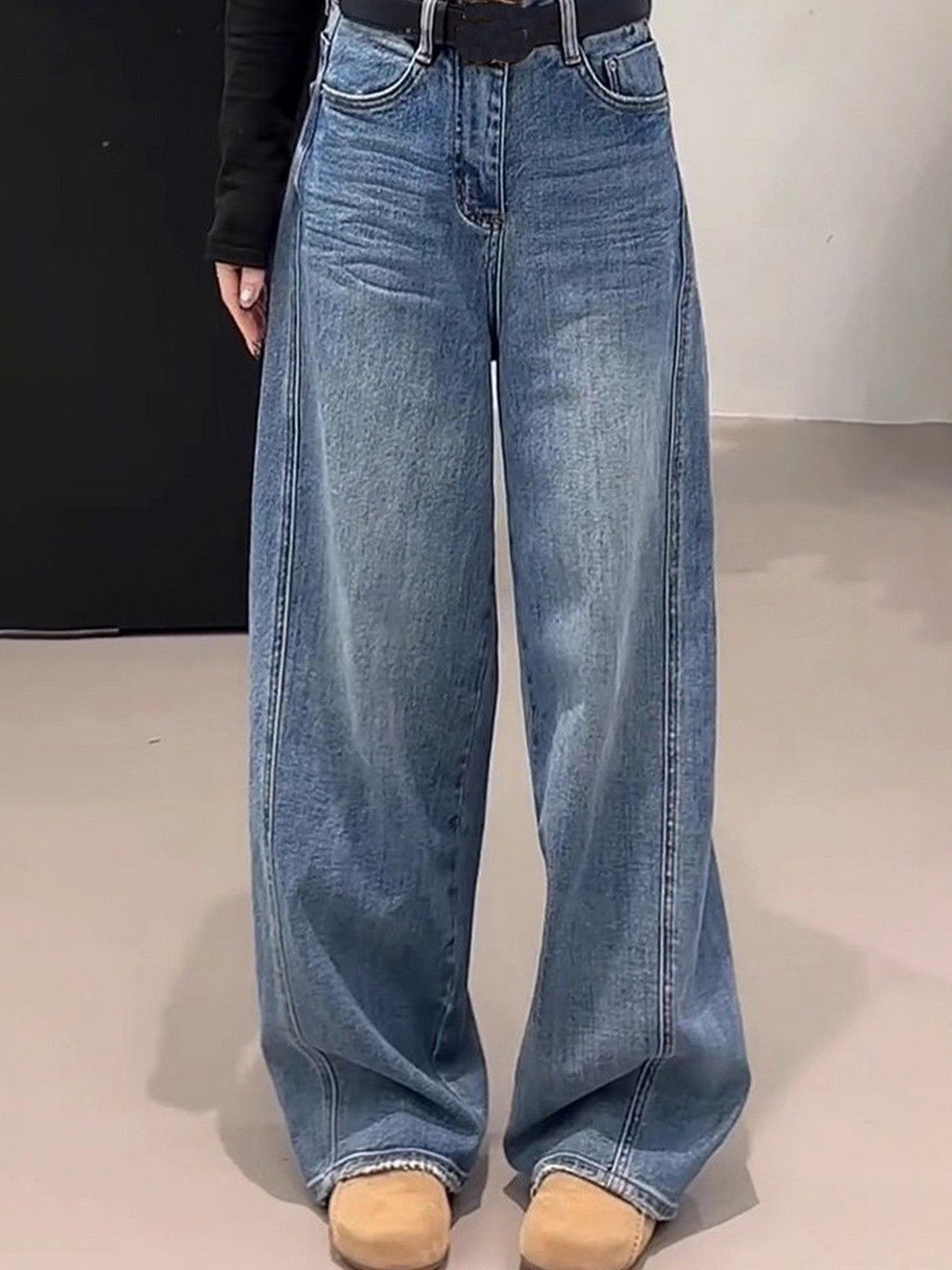 StyleCast Women Wide Leg High-Rise Light Fade Minimalist Flare Jeans