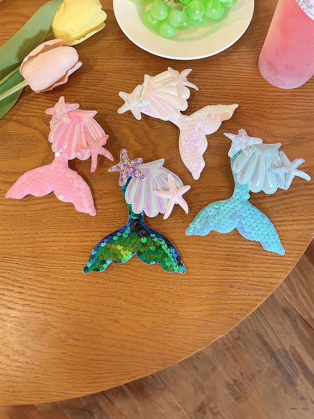 SAMYAK Girls Set of 4 Sequin Mermaid Seashell Claw Clip
