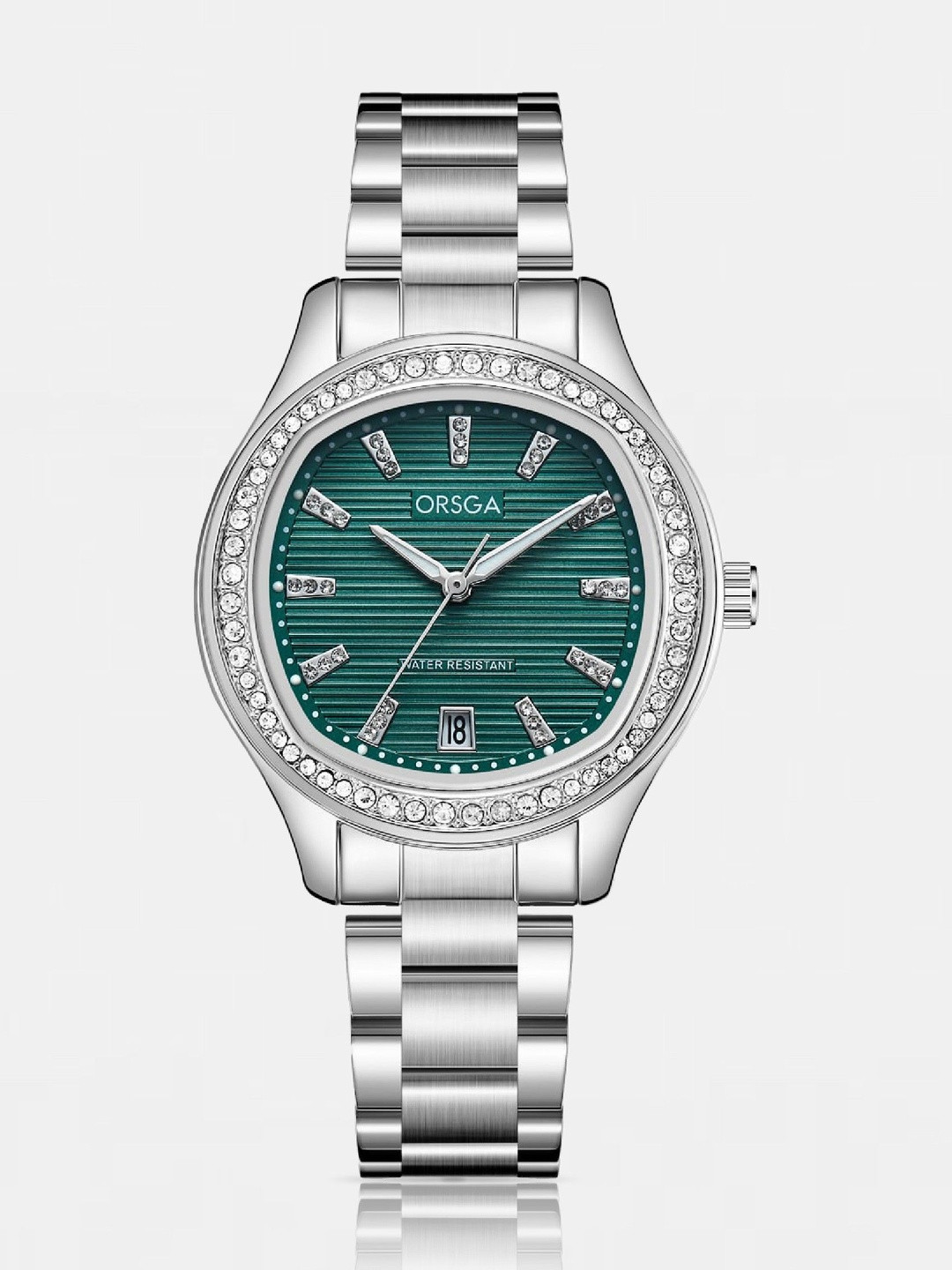 ORSGA Women Embellished Dial Analogue Watch 9963L-OPALINE-SILVER-GREEN