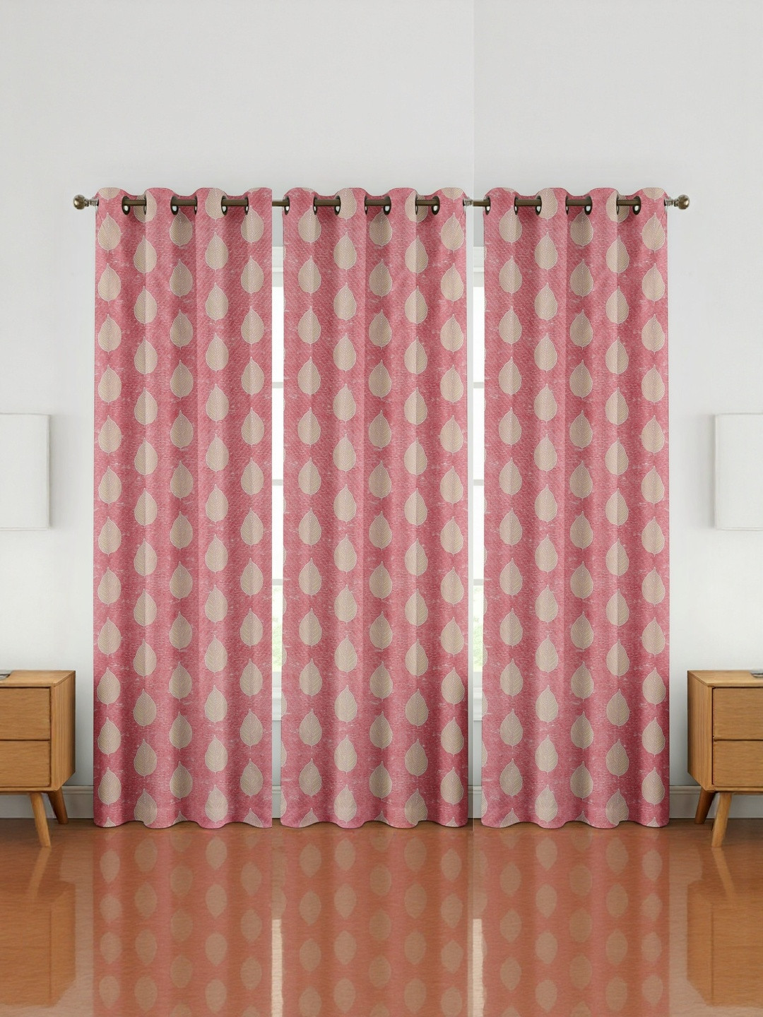 GEET CREATIONS Pink Printed Fade Resistant 3 Pieces Window Eyelet Curtains