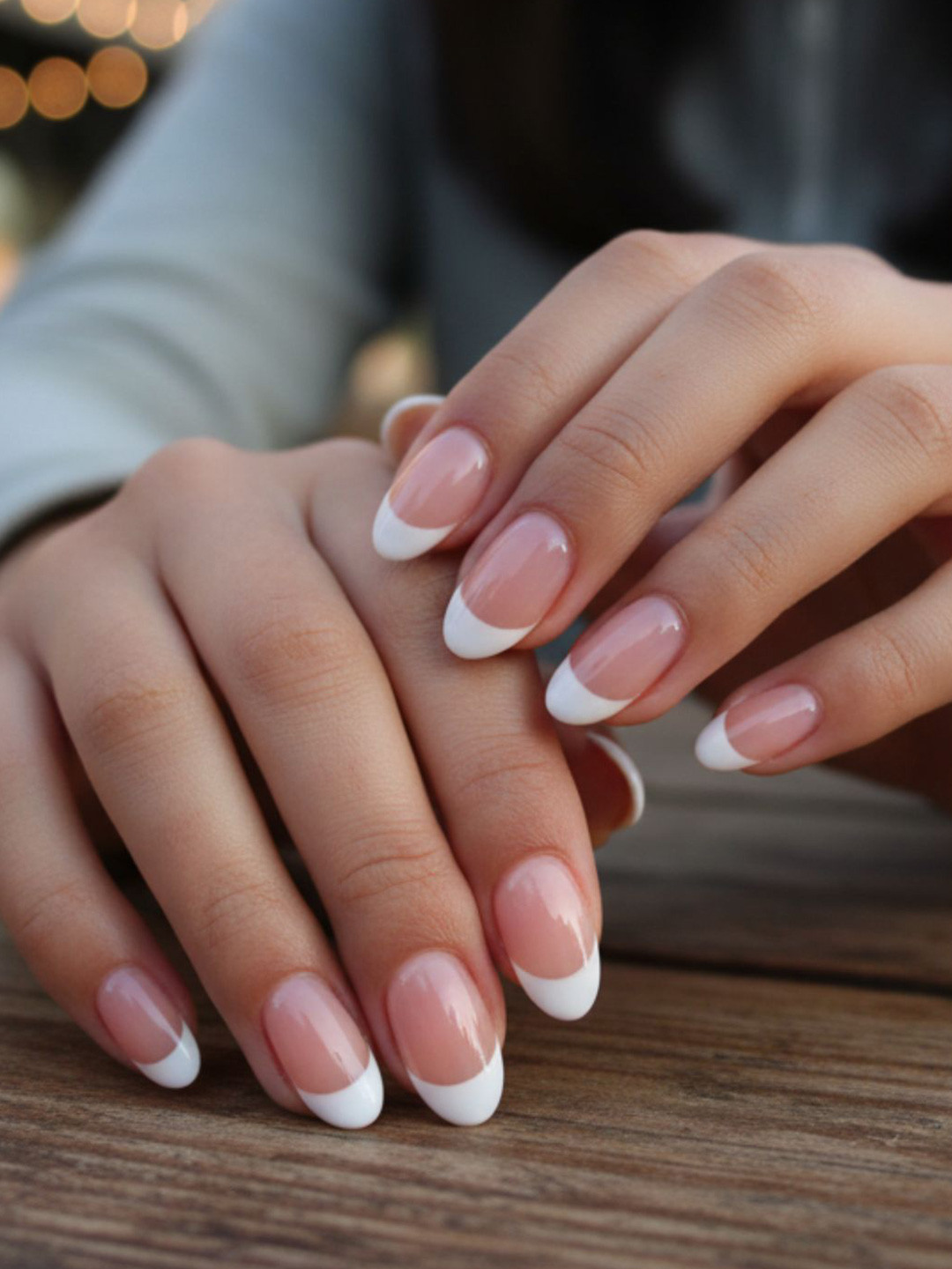 Lick 24 Pcs Glossy French Fake Reusable Artificial Nails - Nude