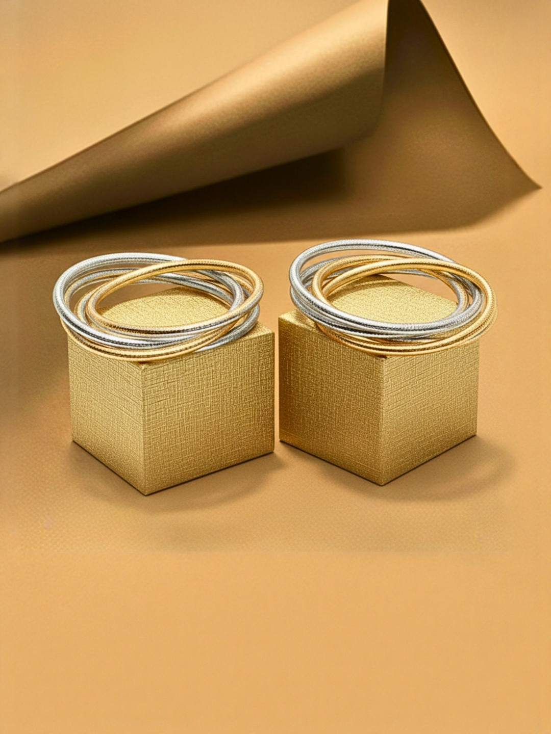 DressBerry Set Of 2 Gold-Plated Crystals Studded Cuff Bracelets