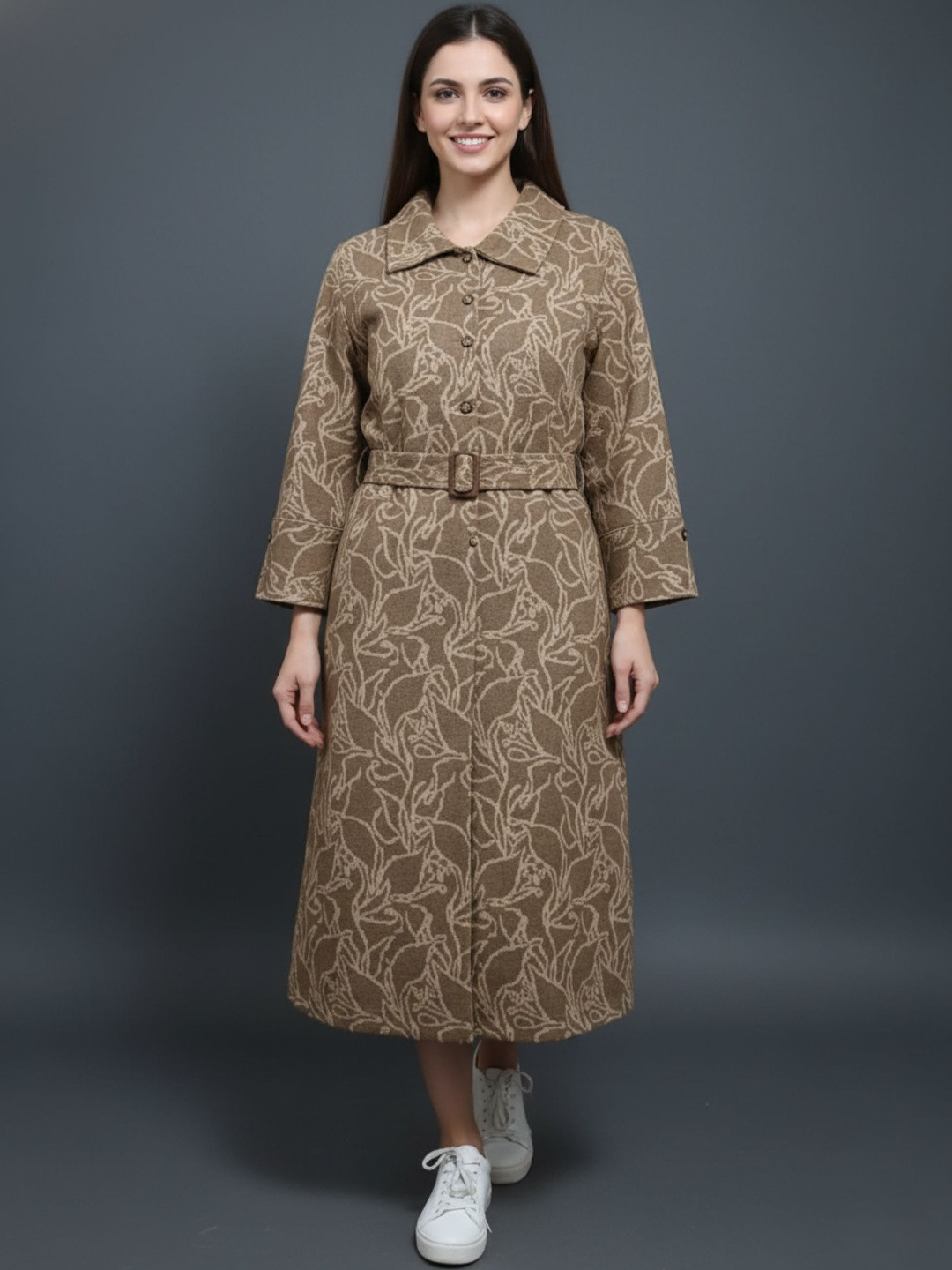 Wineberry Women Floral Printed Peter Pen Collar Regular Fit Princess Coat