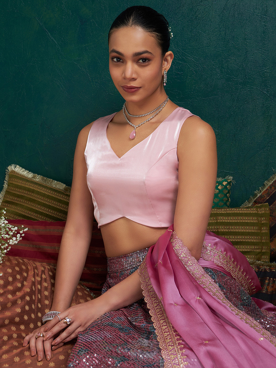 Soch Pink V-Neck Saree Blouse