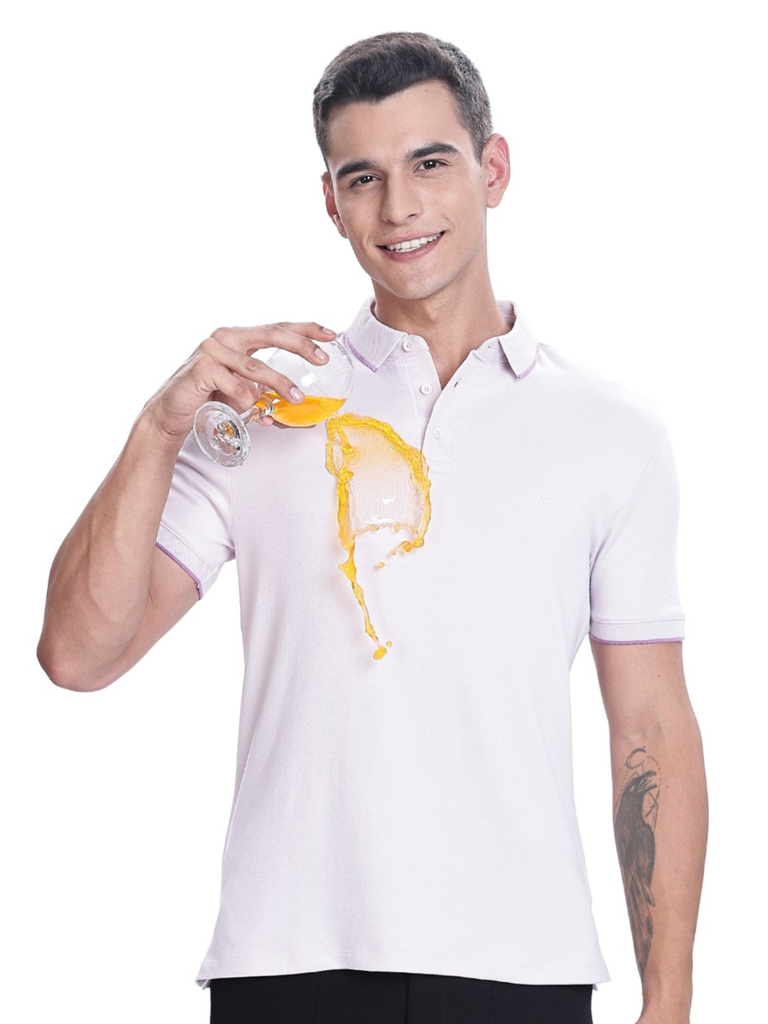 TURMS Men Solid Modal Polo Collar Short Sleeves Cotton Stain And Water Repellent Tshirt