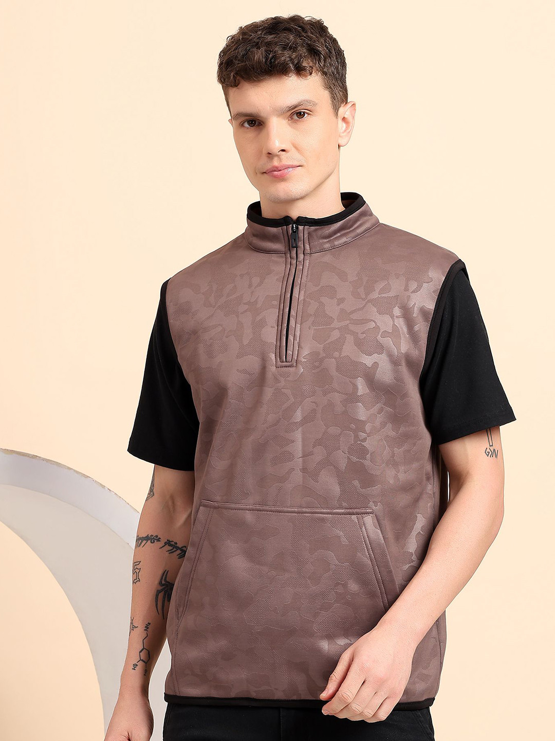 GLITO Men Printed Cotton American Jaquard Fleece Camouflage Layering Vest Sweatshirt