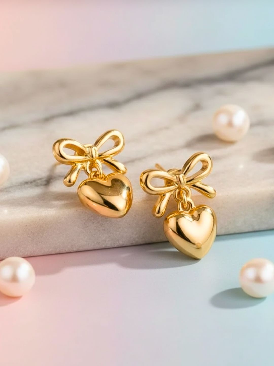 Bauble Cluster Stainless Steel 18K Gold Plated Anti Tarnish Heart Shaped Drop Earrings