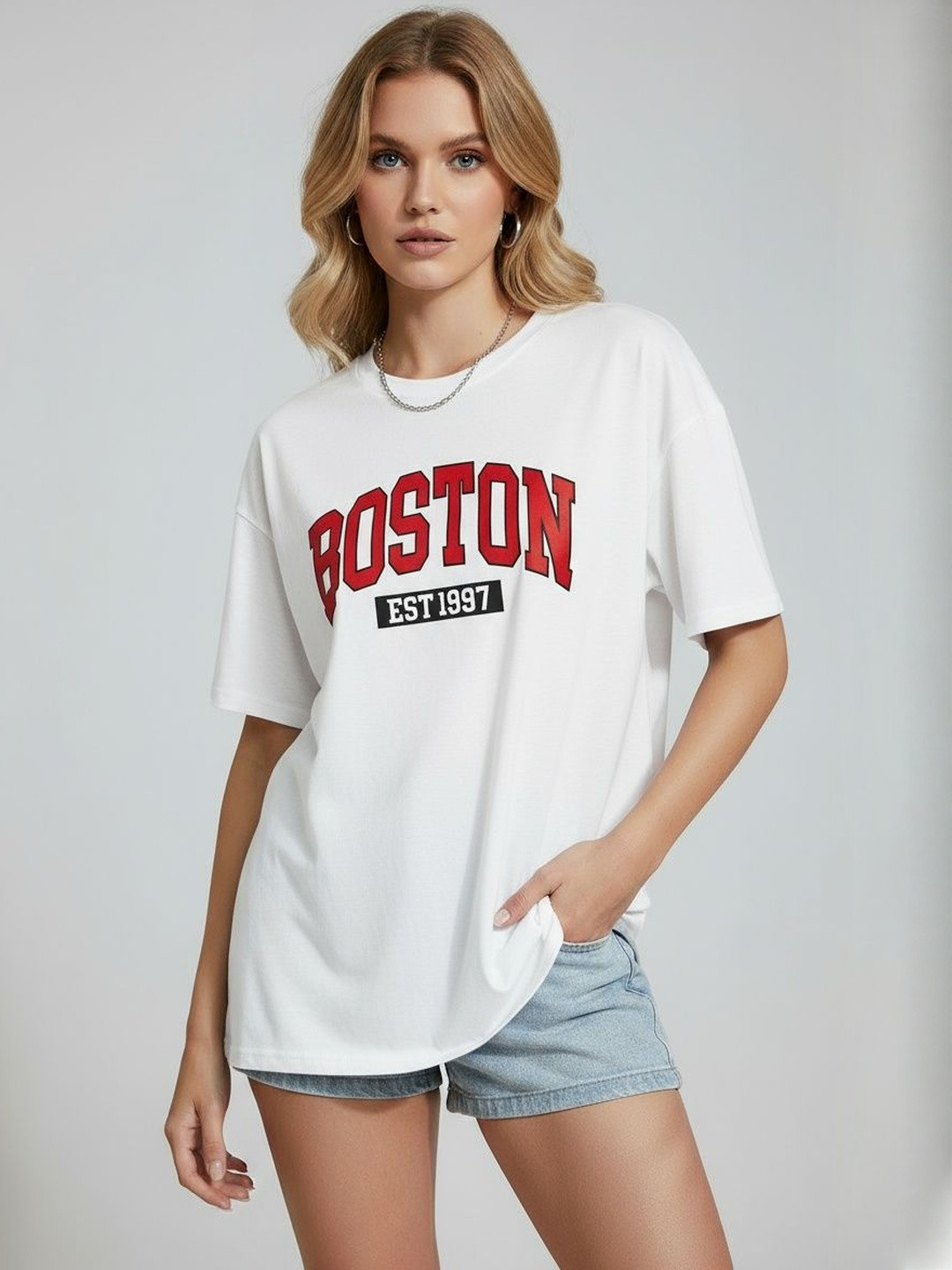 Calm Down Typography Printed Drop-Shoulder Sleeves Oversized Fit Cotton T-shirt