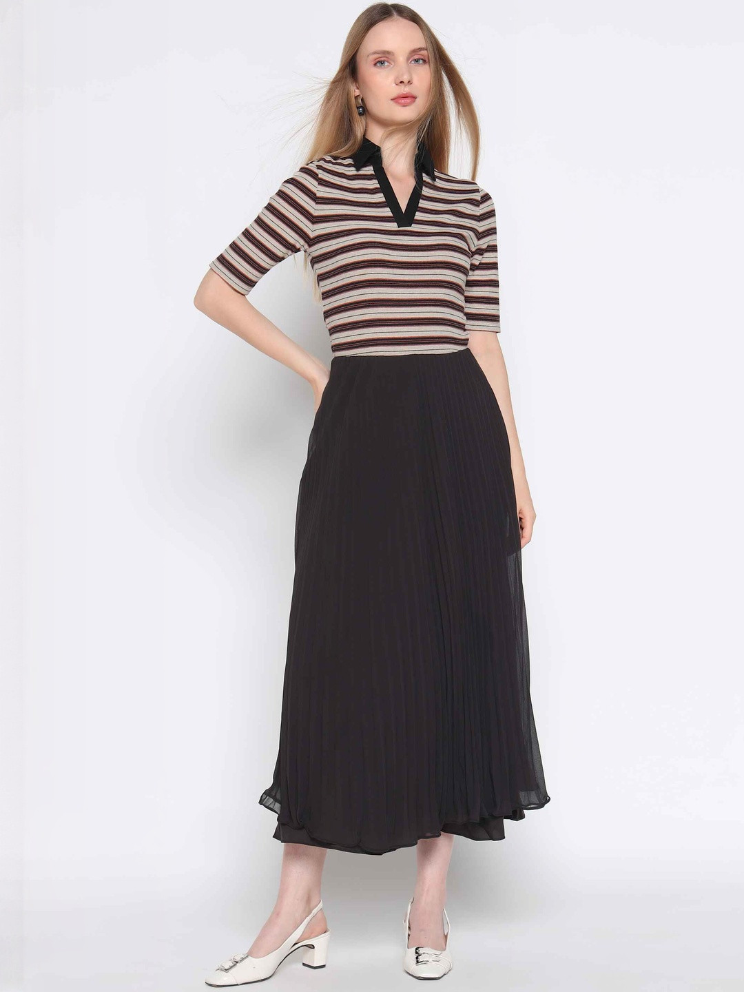 COVER STORY Striped Polo Collar Slim Fit T-shirt