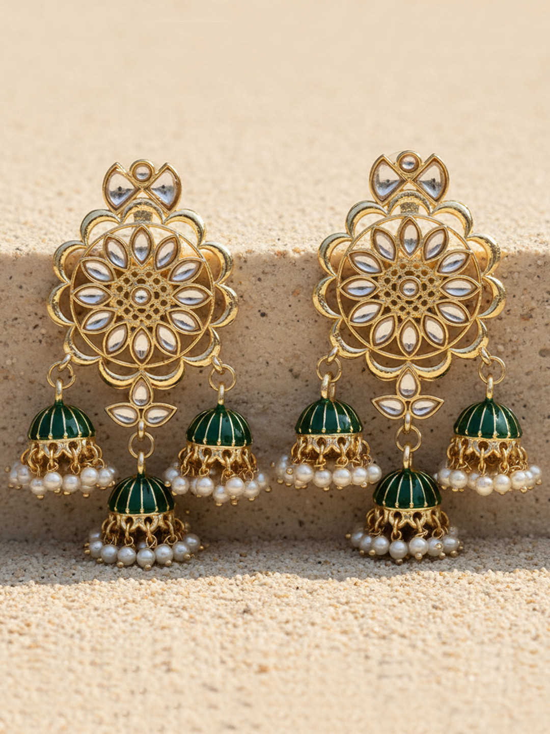 KARATCART Contemporary Triple Jhumkas Earrings