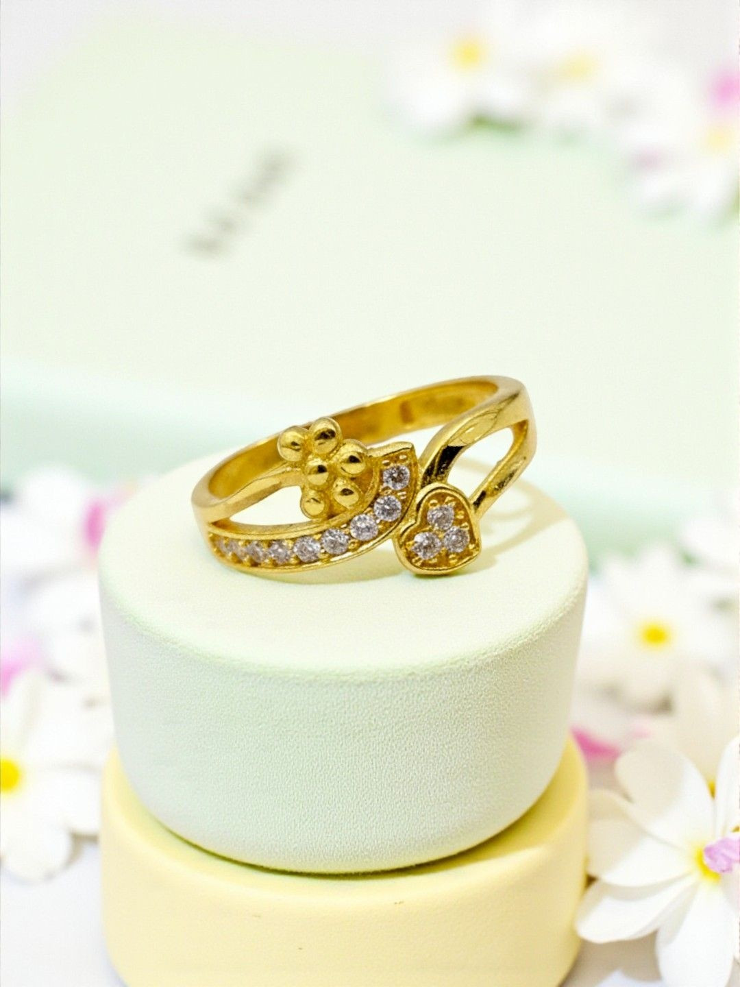 AccessHer Gold Plated AD-Studded Skin Friendly Floral & Heart Shaped Finger Ring