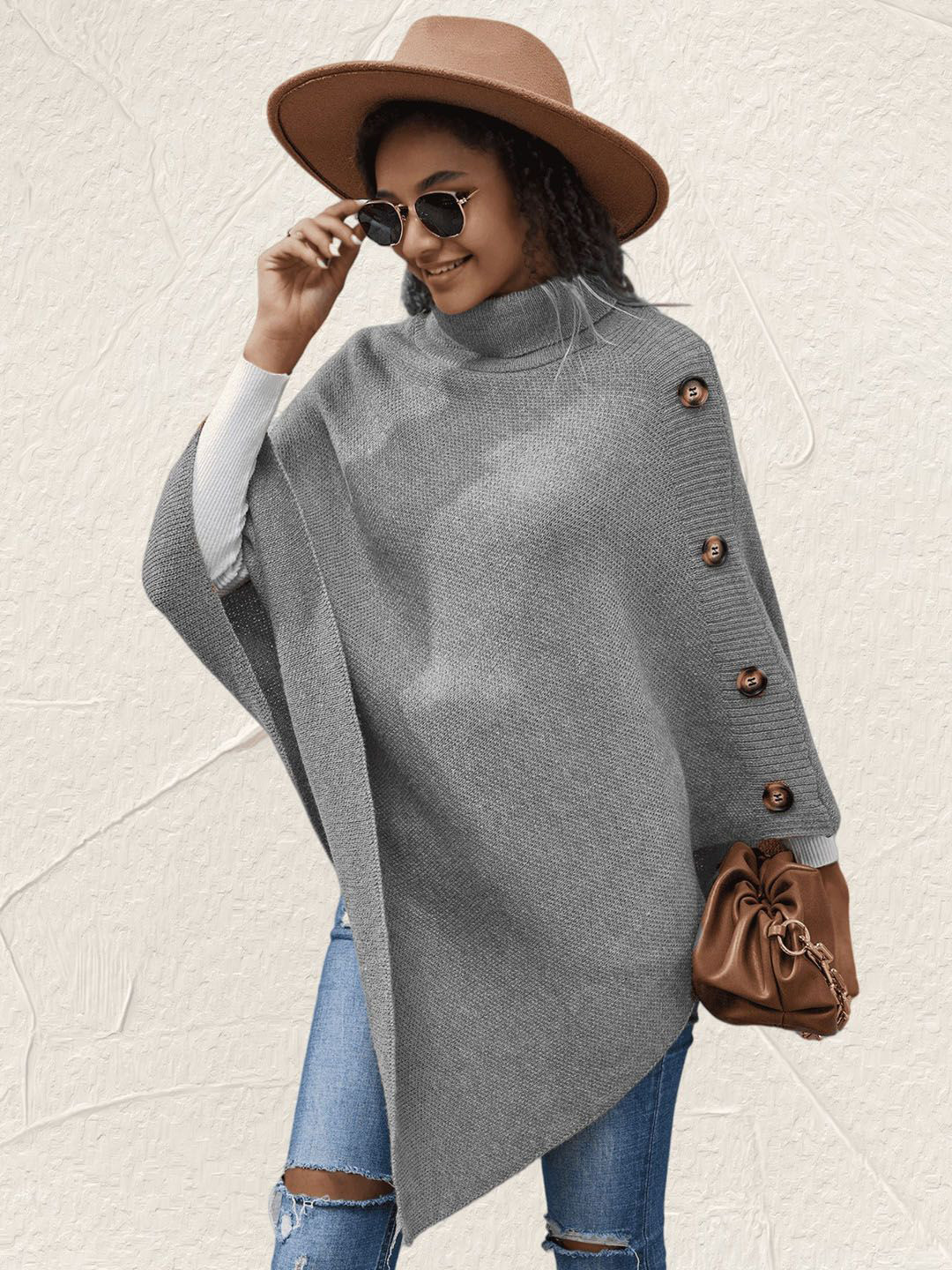 StyleCast Women Solid Button Detail Poncho