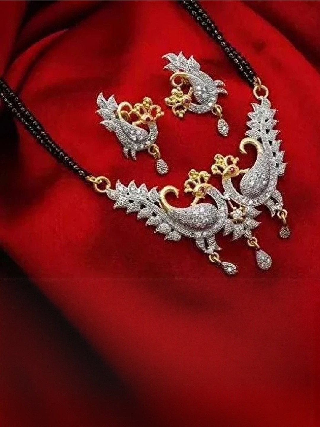 SSN Global Stones Studded & Beaded Mangalsutra With Earrings