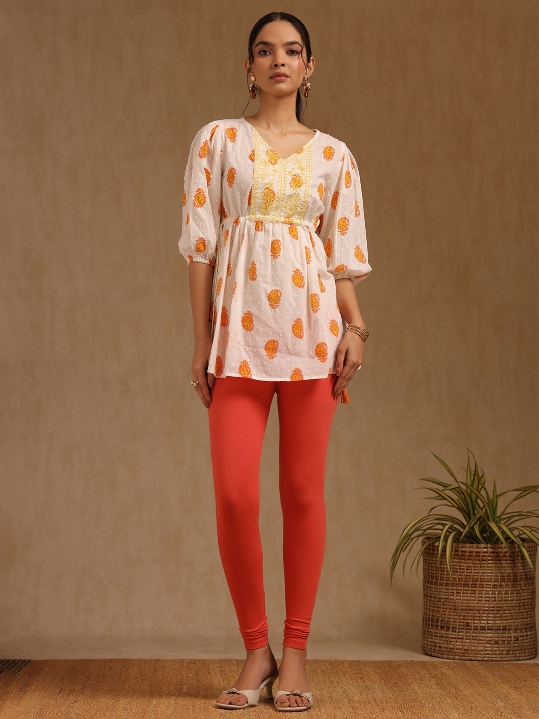 Soch Women Rustic Orange Solid Mid-Rise Churidar