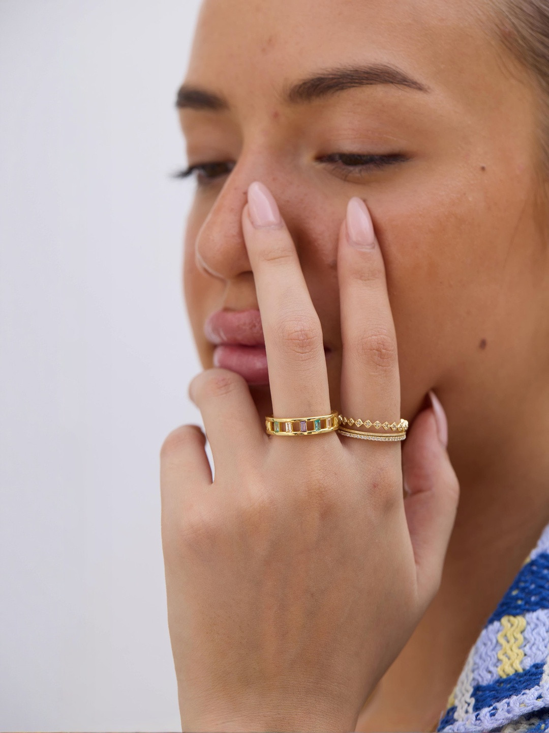 Nishani 925 Sterling Silver 14K Gold Plated Ombre Anti-Tarnish Finger Ring