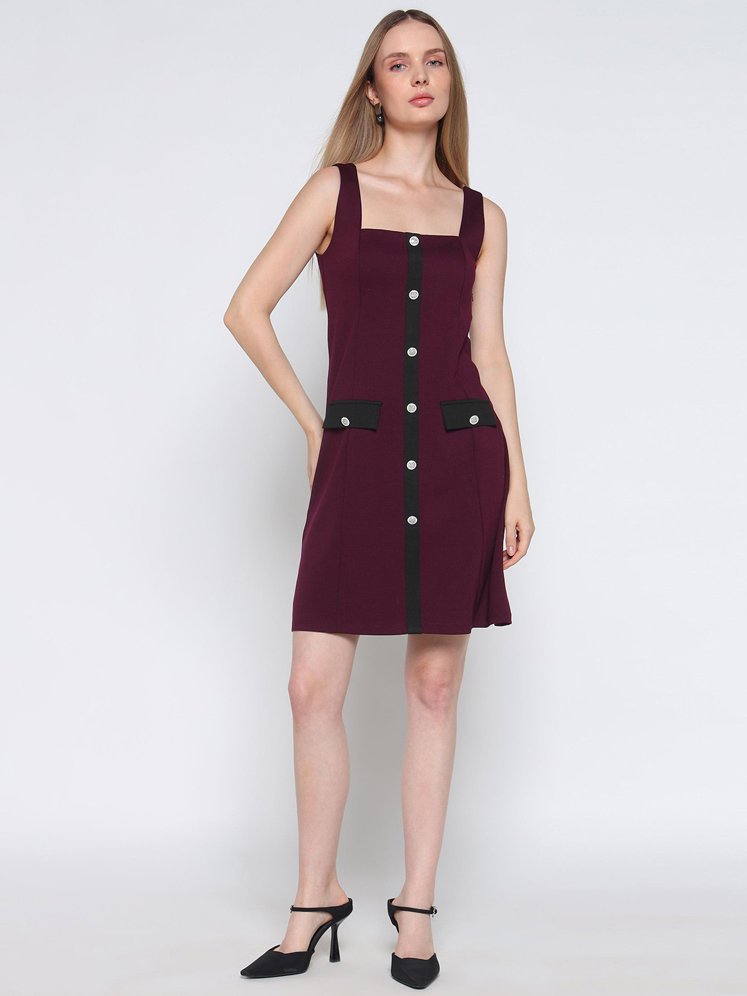 COVER STORY Colourblocked Utility Pockets A-Line Dress
