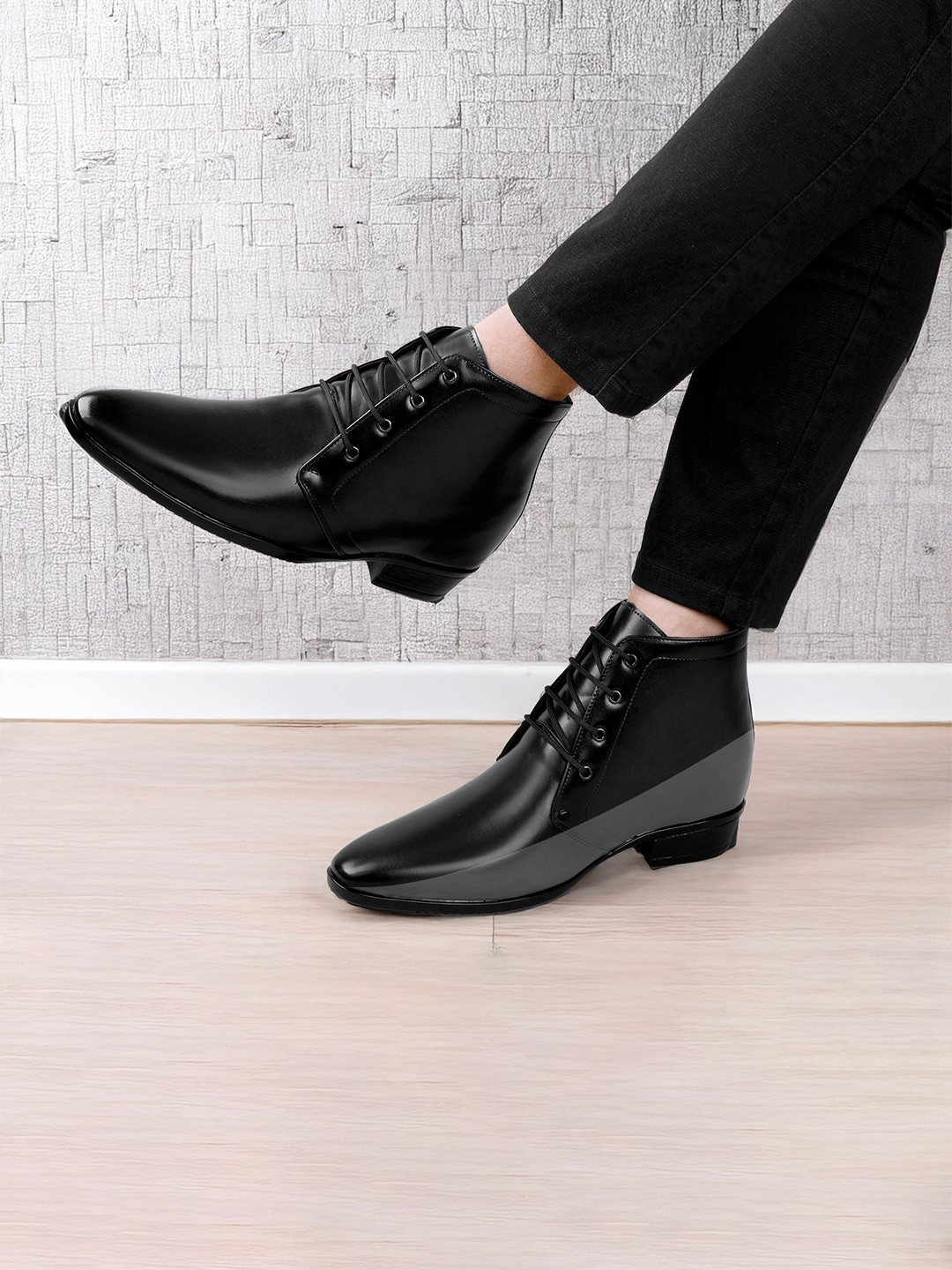 Bxxy Men Elevator Hidden Height Increasing Faux Leather Formal Derby Lace-up Boot.