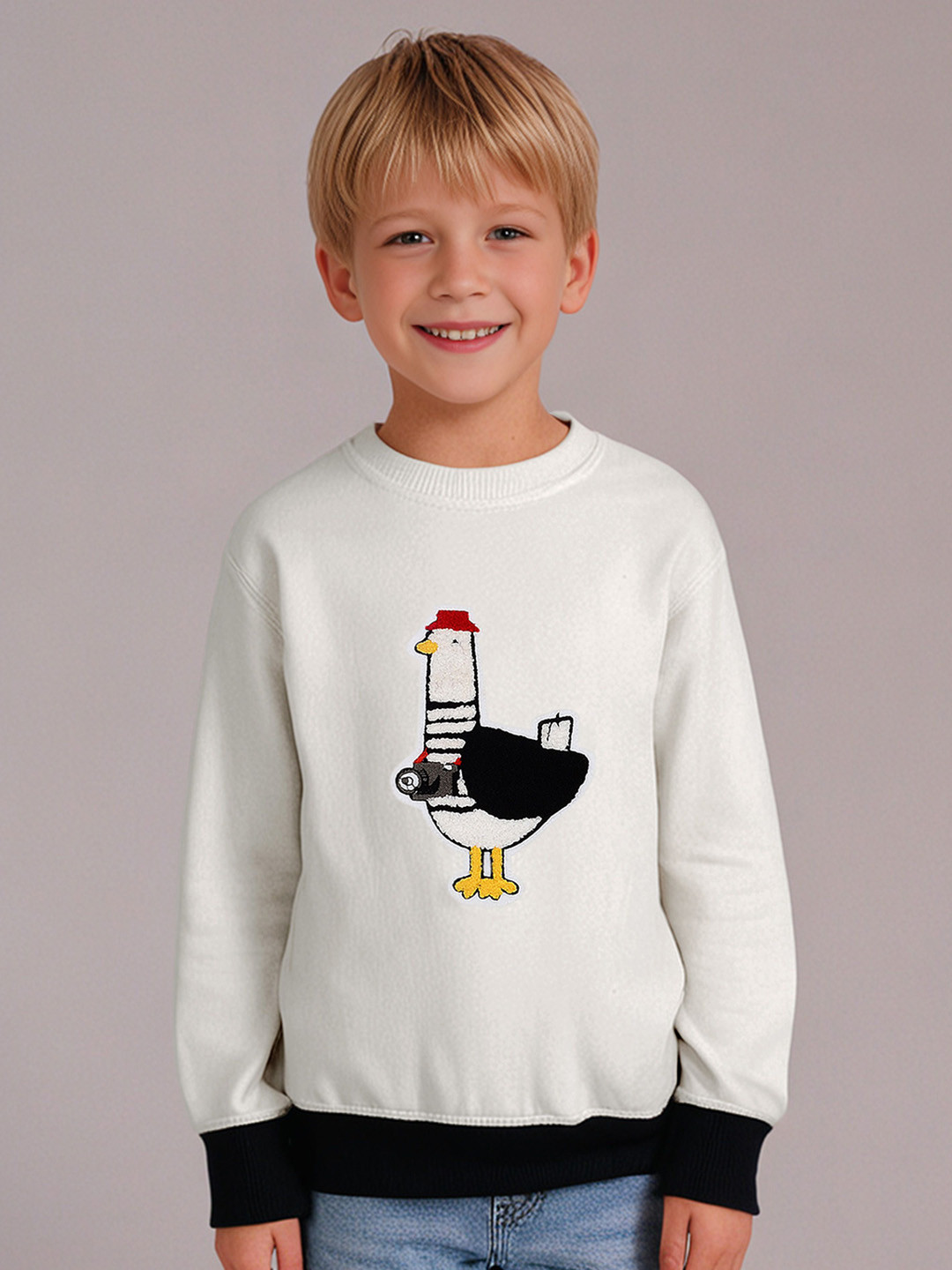 Cherry Crumble Kids Humour and Comic Embroidered Round Neck Sweatshirt