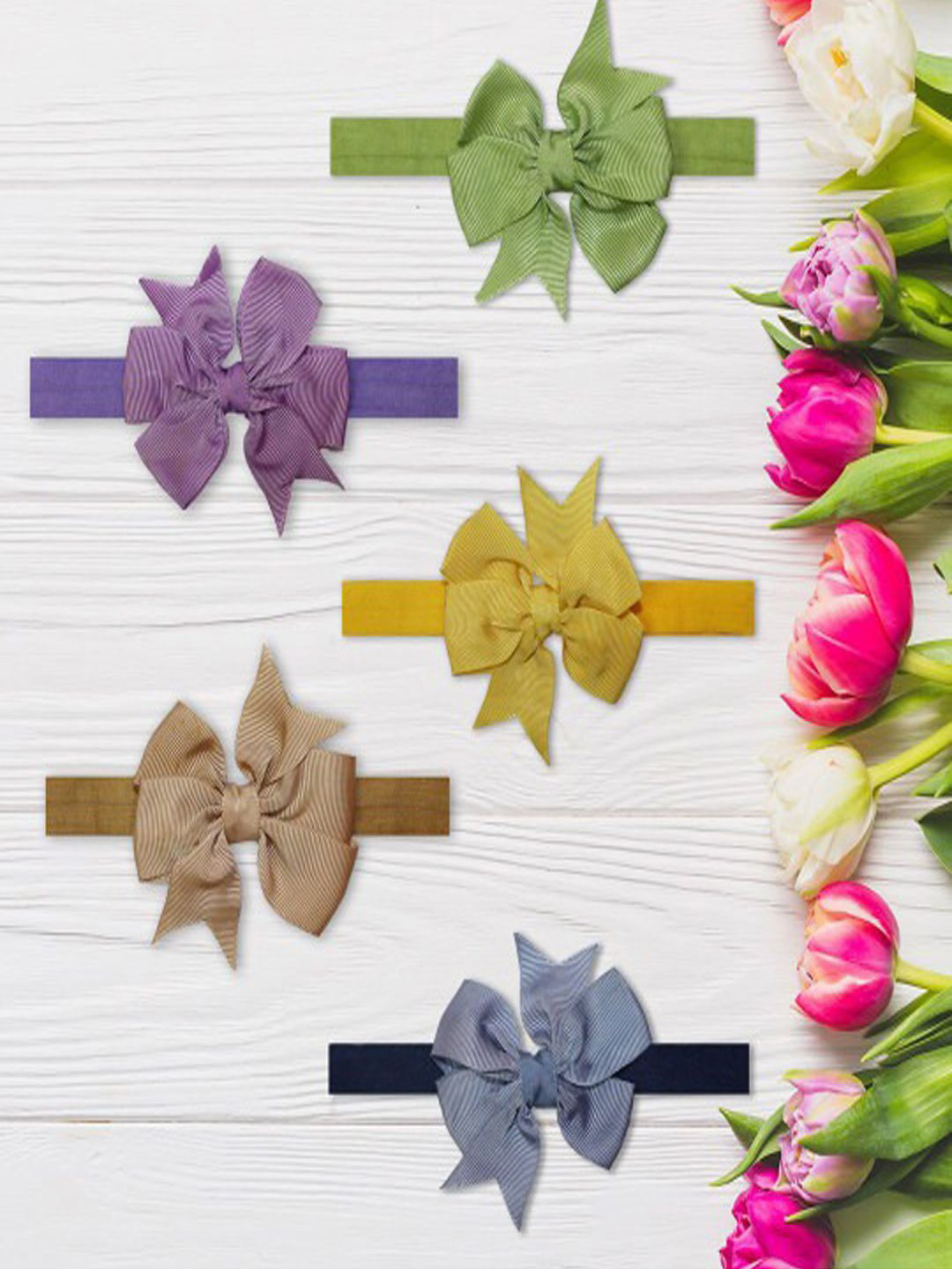 FIMBUL Women Set Of 5 Wide Ribbon Bow Hairband