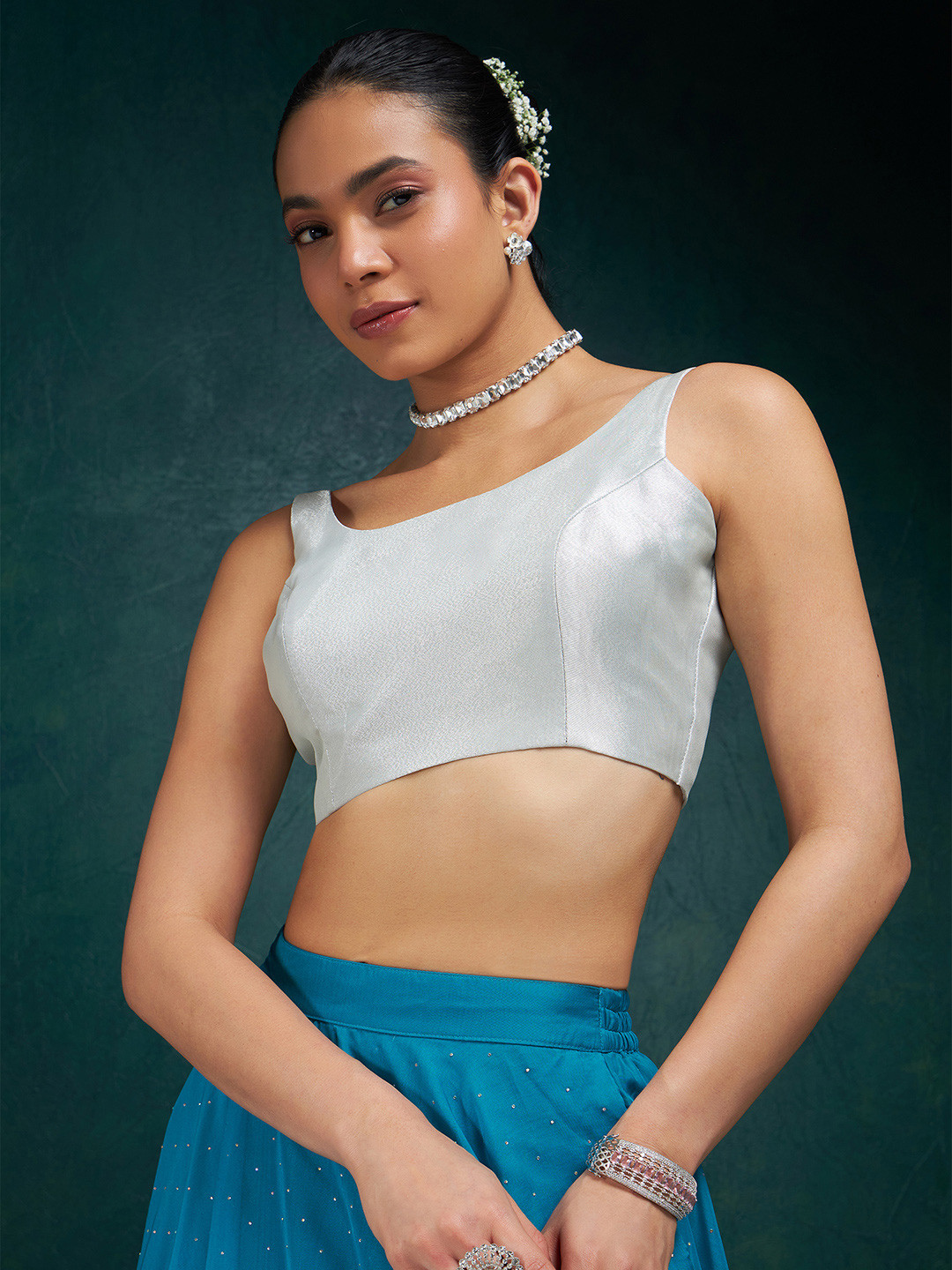 Soch Silver Colour Solid Saree Blouse