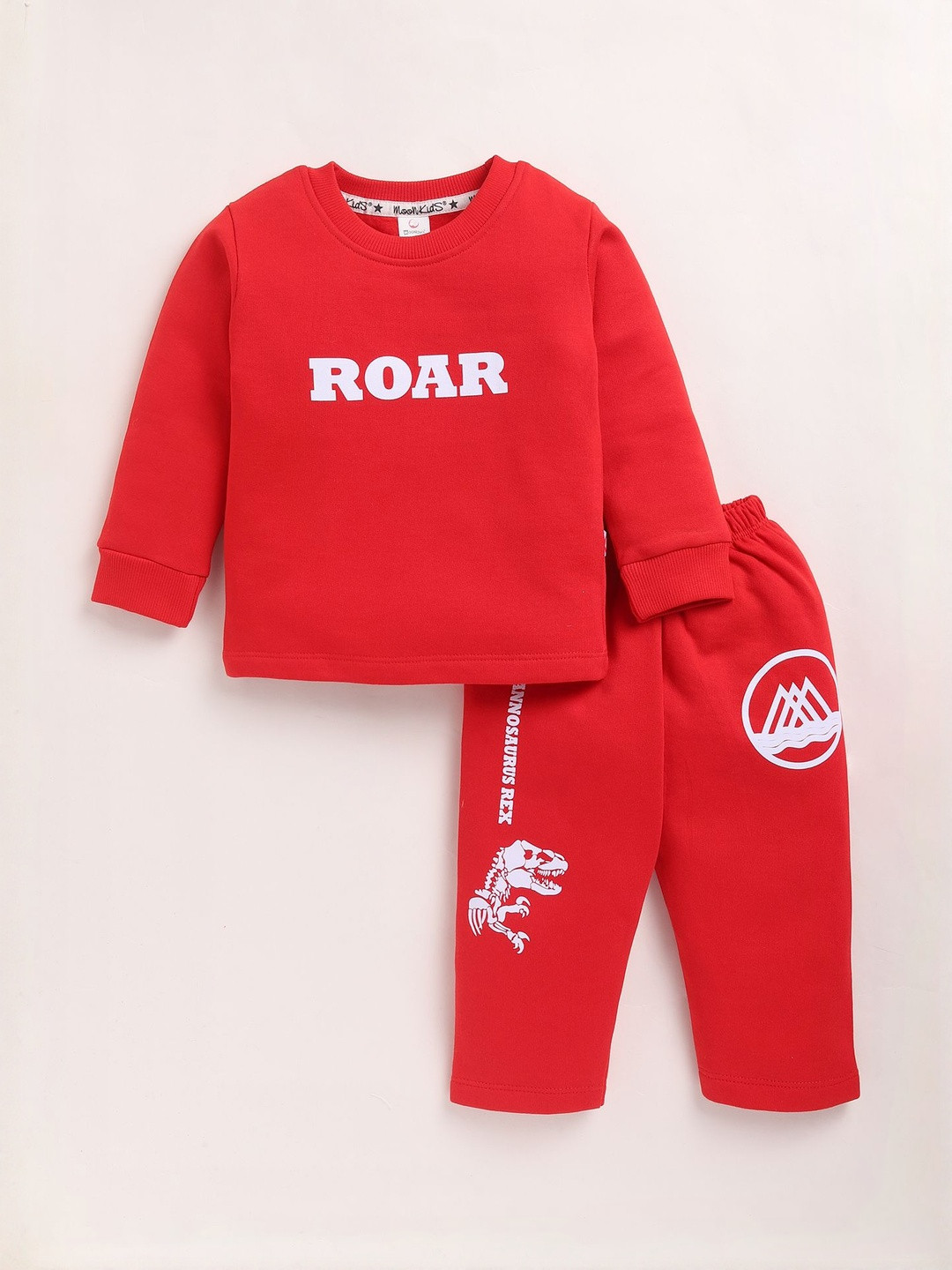MooNKids Kids Printed Top With Super Brushed Fleece Pyjamas Clothing Set