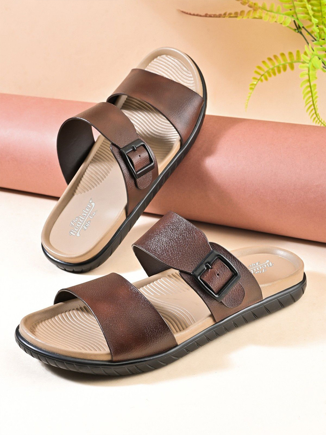 The Roadster Lifestyle Co. Men Slip-On Double Strap Comfort Sandals With Buckle