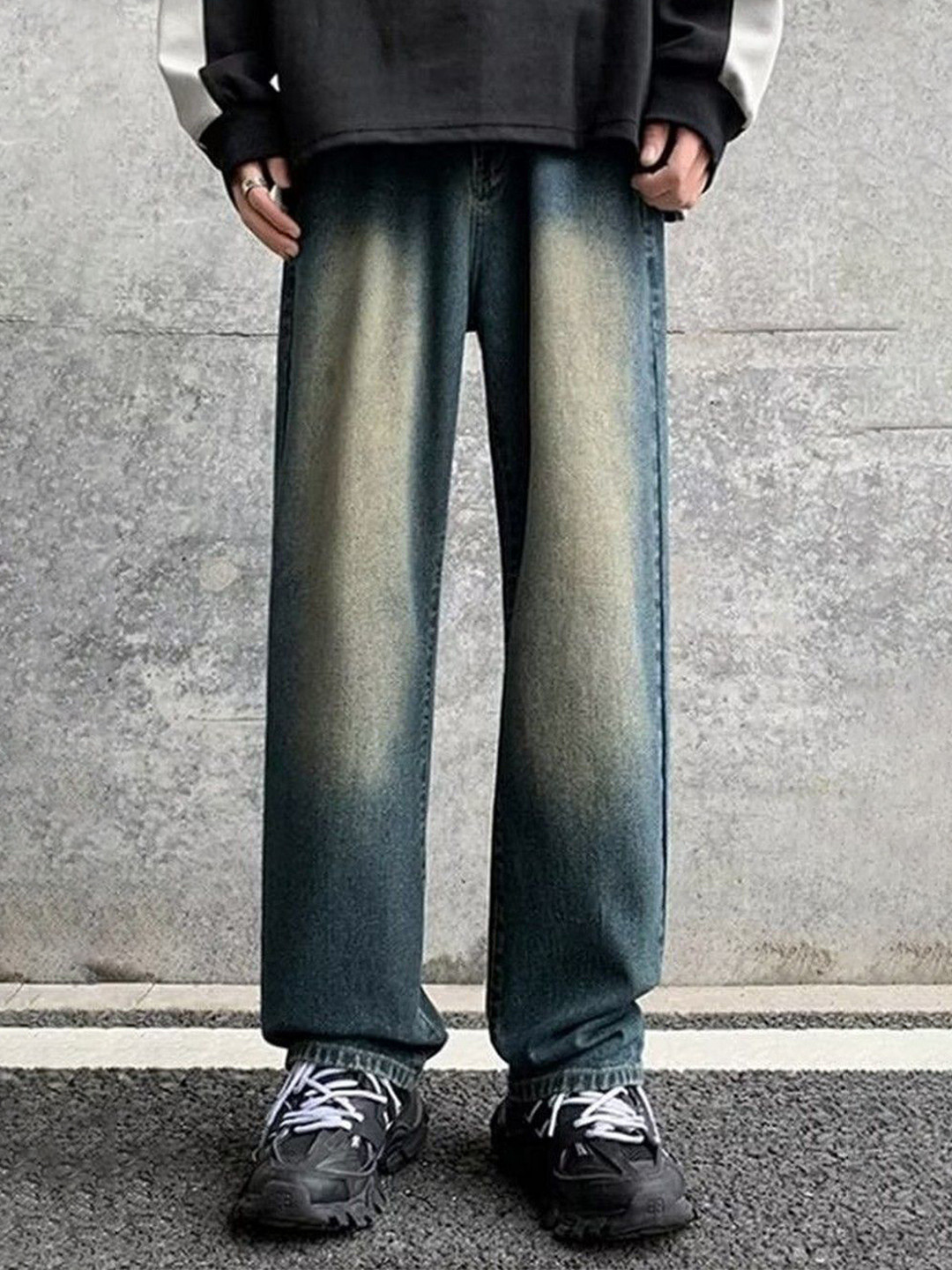 StyleCast Men Washed Gradient Wide Leg Mid-Rise Light Fade Cotton Jeans