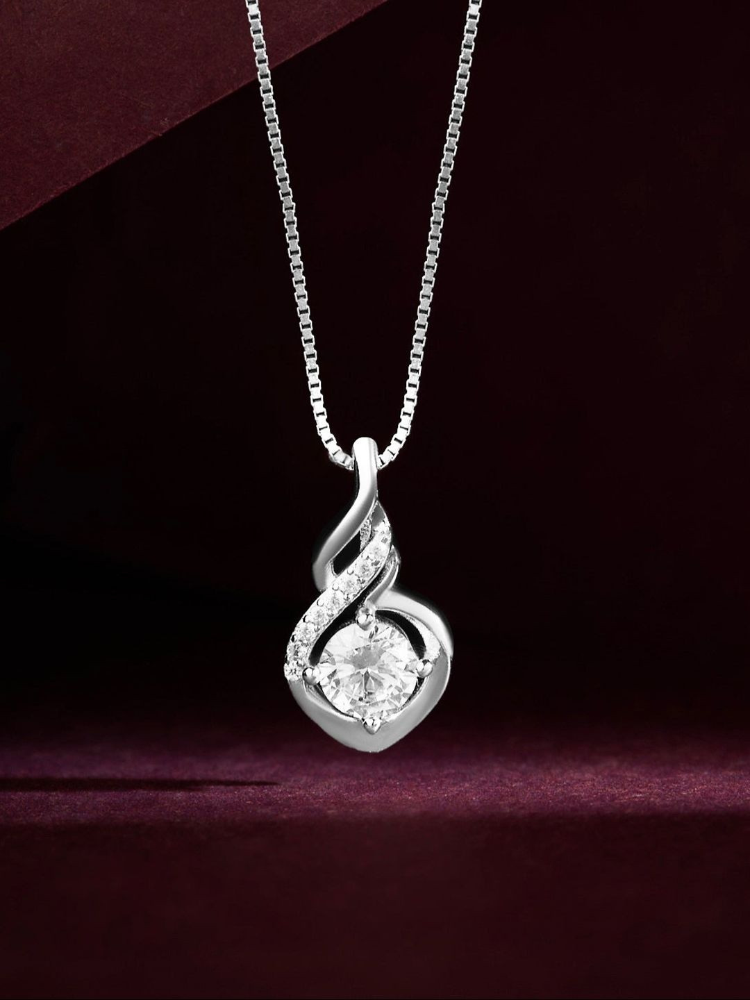Zavya Brilliance in Balance Rhodium-Plated Teardrop Shaped CZ Studded Pendant & Chain