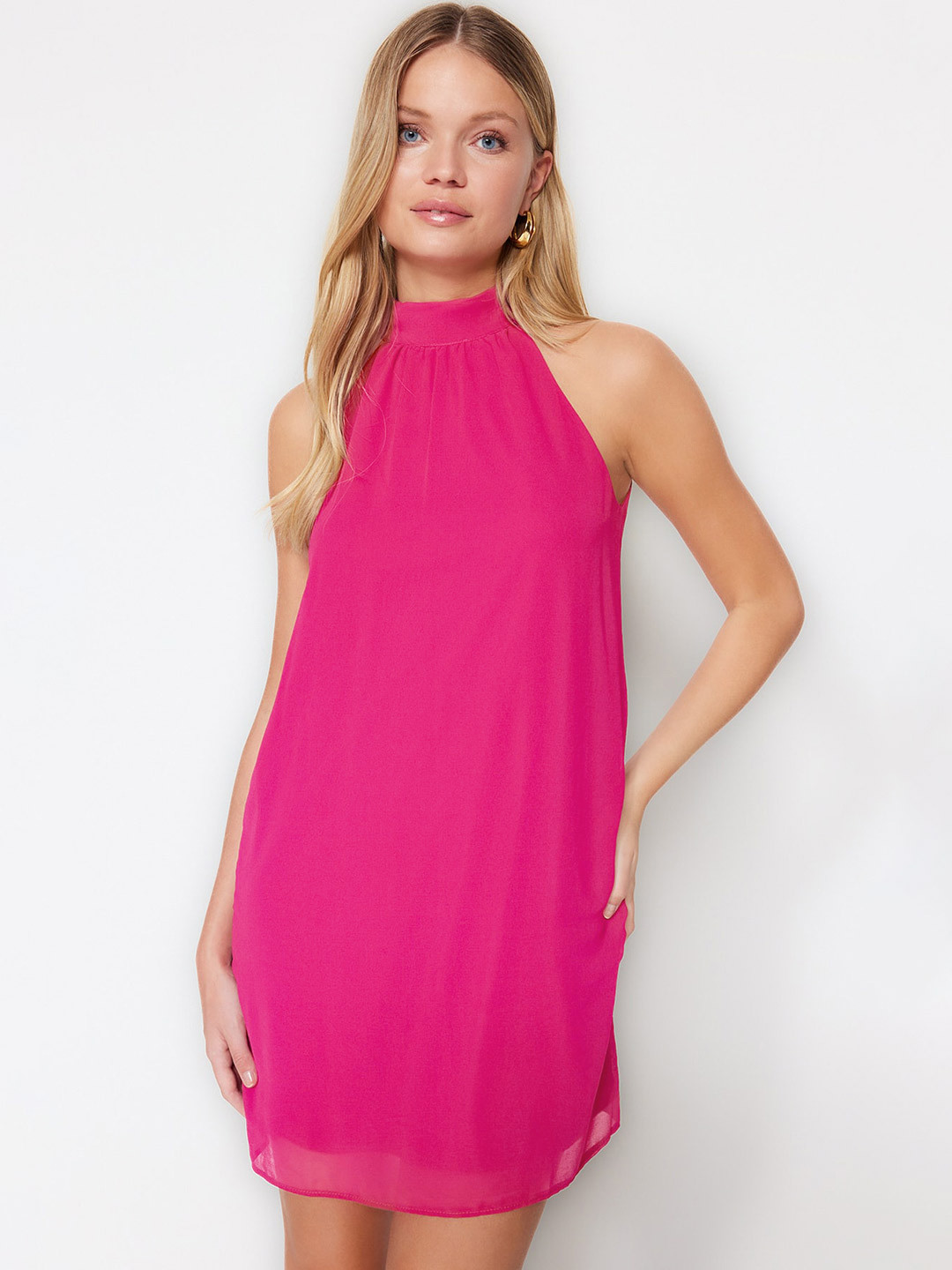 Trendyol Round Neck Tie Up A-Line Mini Dress