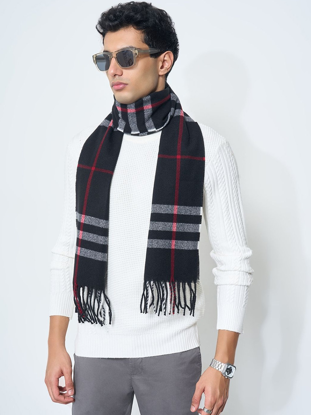 BYFORD by Pantaloons Men Striped Acrylic Mufflers With Tassel Border