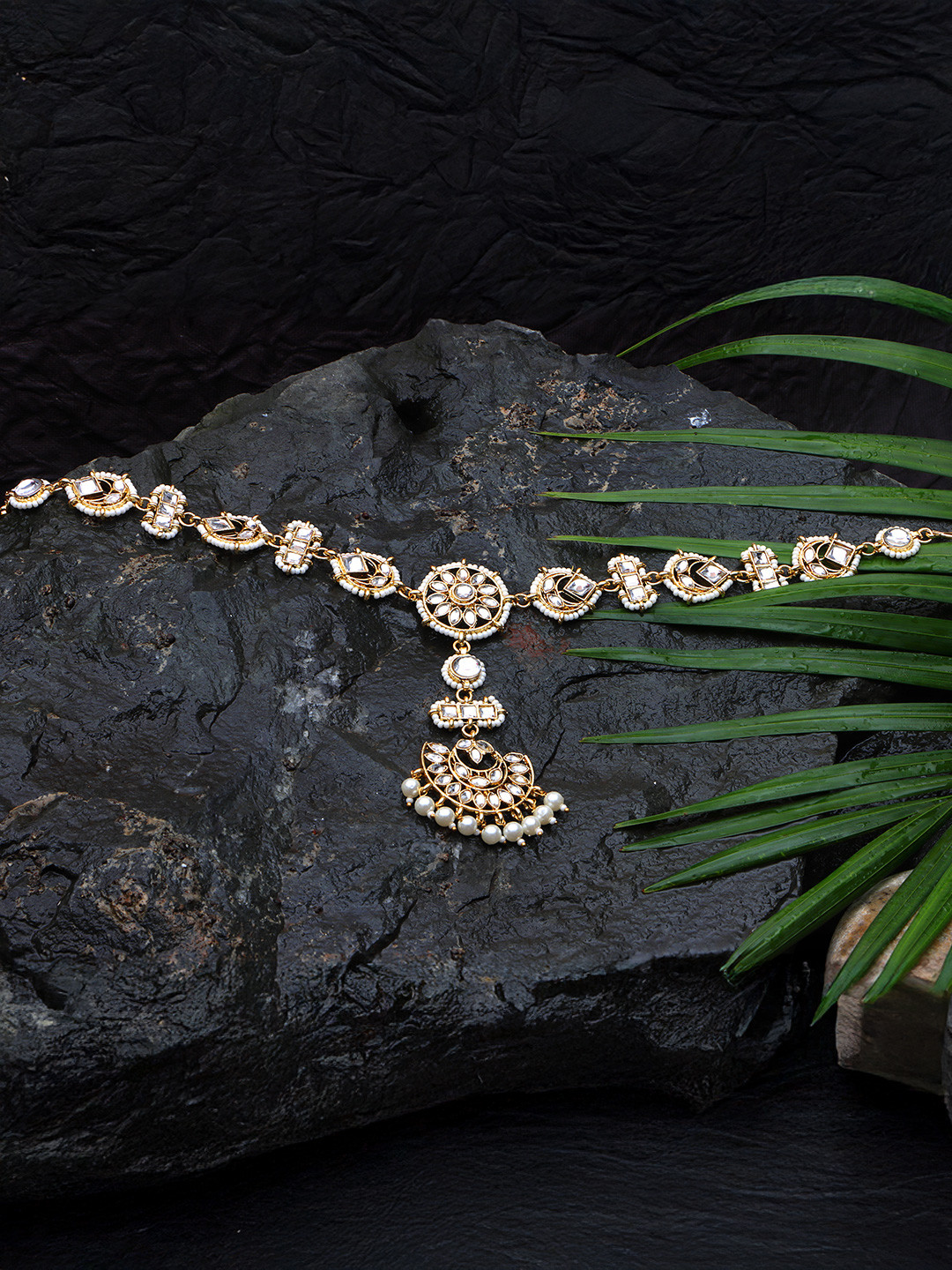 JYONA Gold-Plated Pearls Beaded Matha Patti Head Jewellery