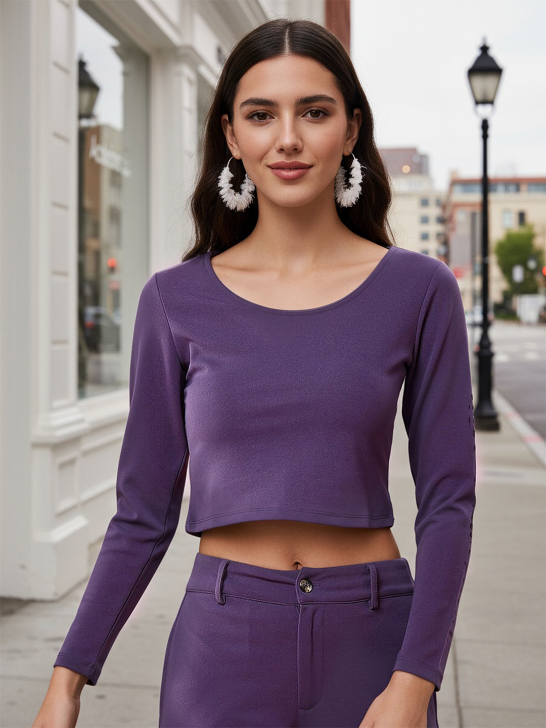 Freehand by The Indian Garage Co Long Sleeves Fitted Crop Top