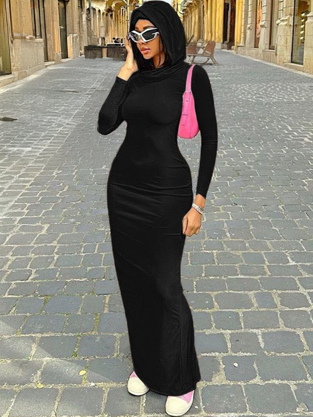 LULU & SKY Women Hooded Long Sleeves Maxi Dress