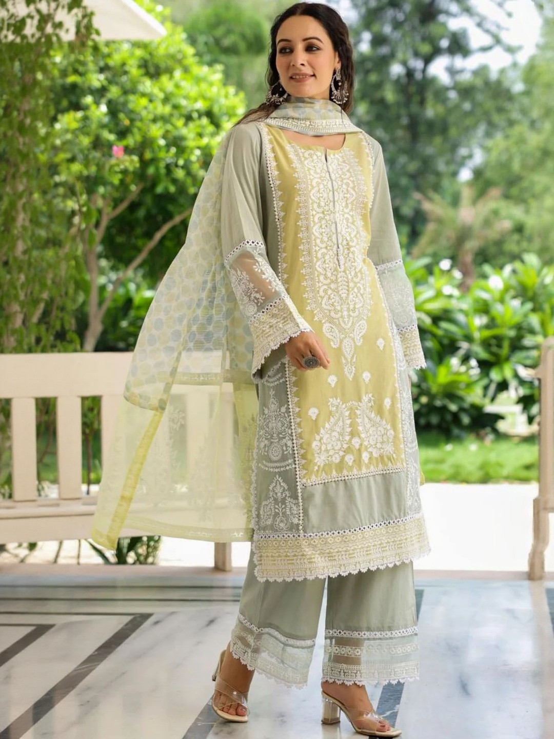 CARTYSHOP Women Embroidered Regular Thread Work Pure Cotton Kurta Set With Dupatta