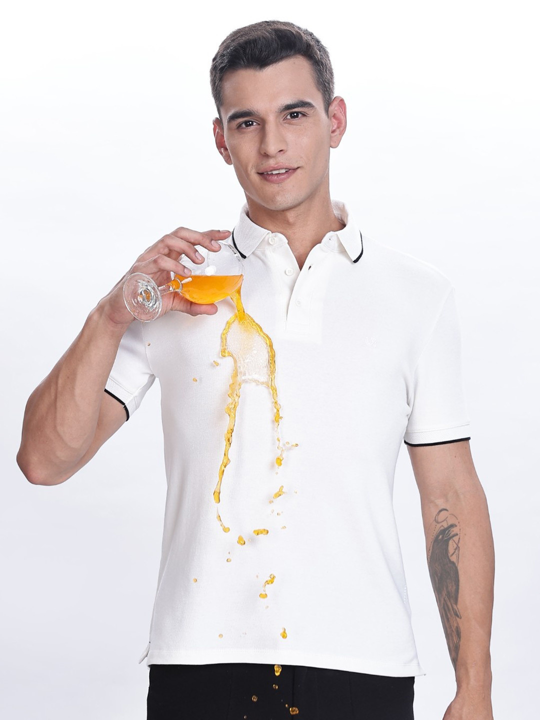 TURMS Men Solid Modal Polo Collar Short Sleeves Cotton Stain And Water Repellent Tshirt